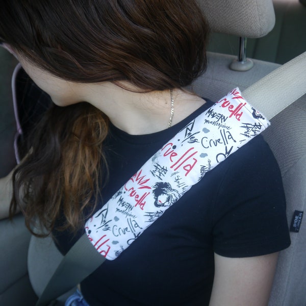 Cruella seat Belt Cover | Cruella Papped Strap cover | soft seat belt cover | great gift | mom gift | Disney fans |