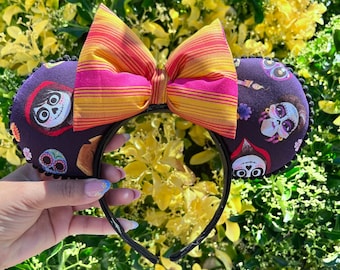 Coco MINNIE ears  , Disney trip , dia de Los muertos, Minnie ears , Halloween ears , puffy bow Minnie ears , coco inspired