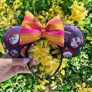 Coco MINNIE ears  , Disney trip , dia de Los muertos, Minnie ears , Halloween ears , puffy bow Minnie ears , coco inspired