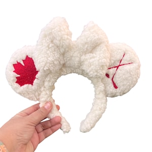 Canadian Hockey Bow Disney Ear Headband - Red & White Canada Themed Mickey Ears for Adults, Canada Pavilion Mouse  main image 4