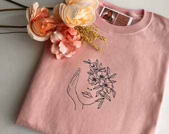 Face flower embroidered tee| embroidered design t-shirt | gift ideas | women t-shirt , gift ideas, mother gift , gift