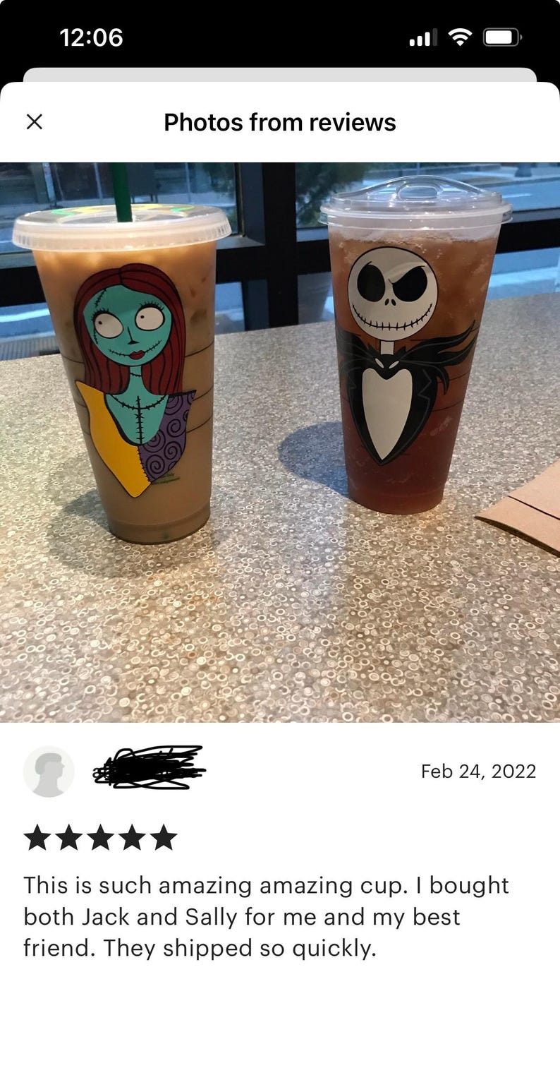 Jack and sally Starbucks cups | Starbucks cup | venti size tumbler | halloween gift | bff matching the nightmare before Christmas spired | image 6