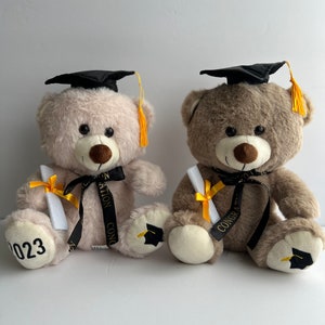 Graduation teddy bear | personalized name and year, congrats grad , class of 2024, graduation teddy bear, cap and gown brown bear , grad