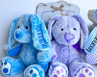 Easter bunny , Easter gift personalized with name and year , first Easter staffers, soft and easy to grab ,blue bunny , purple bunny , gift