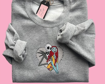 Jack and sally embroidered crew neck , bff matching crew neck , Disney Fans , pull up sweaters, Disney trip