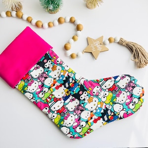 Christmas Stockings kitty and friends  stockings, 100% homemade, personalized with name, reusable stocking , kitty fans home dec