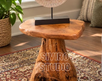 Handcrafted Cedar Mushroom Stool | Rustic Live Edge Plant Stand (250 lbs Capacity)