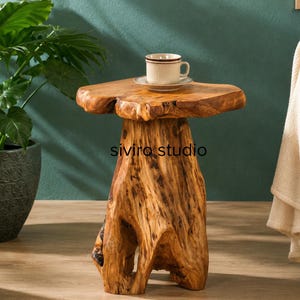 Cedar Root End Table, Live Edge Wood Plant Stand, Rustic Accent Table