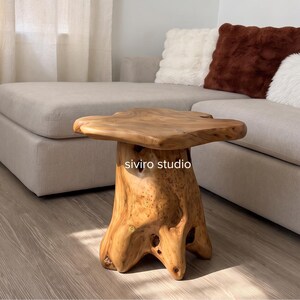 Hand Carved Cedar Stump Stool, Live Edge Plant Stand, Side Table, Indoor Outdoor