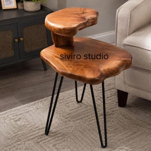 Cedar Root Side Table, Dual Tier Plant Stand, Rustic Wood Accent Furniture