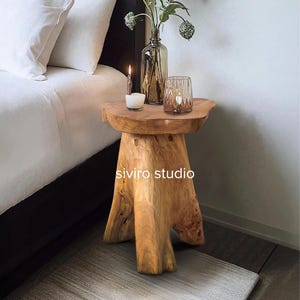 Cedar Root Live Edge End Table, Rustic Wood Plant Stand & Footrest