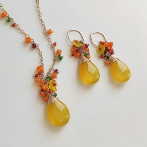 14k Gold Filled Yellow Agate Jewelry Set: Gemstone Necklace & Earrings image 7