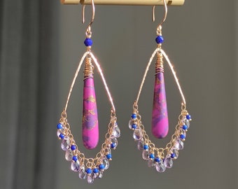 Purple Copper Turquoise Earrings/Unique Earrings/Stone Earrings/Handmade Earrings/OOAK Jewelry/Gold Filled Earrings/Gorgeous Earrings