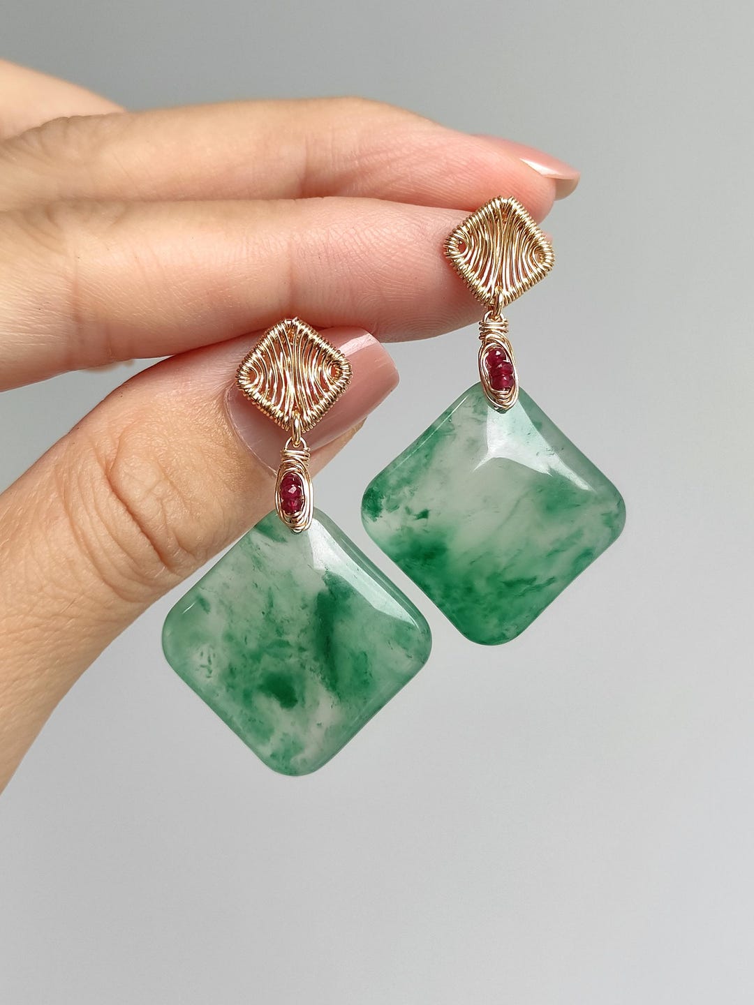 OOAK African Jade Ruby Dangle Earrings, 14k Gold Filled - Etsy