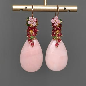 Natürlicher rosa Opal, roter Spinell handgemachte baumeln Ohrringe/einzigartige Edelstein Ohrringe/Cluster Ohrringe/14k Gold gefüllt Schmuck/Geschenk für Sie