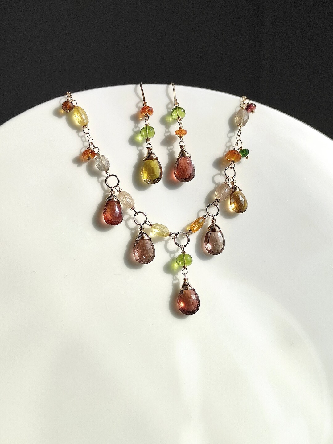 Natural Tourmaline Jewelry Set/stone Necklace/unique Necklace Set