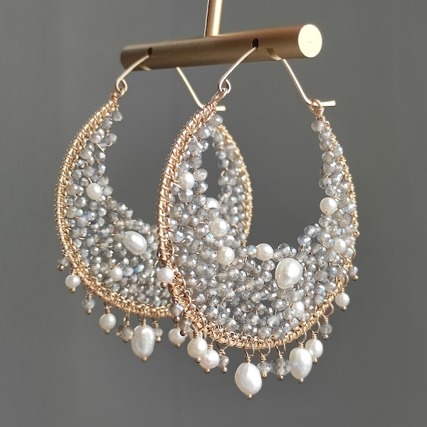 Gemstone Hoop Earrings/Unique Gift For Her/Labradorite Earrings/Handmade Earrings/Unique Earrings/Gold Filled Hoop Earrings