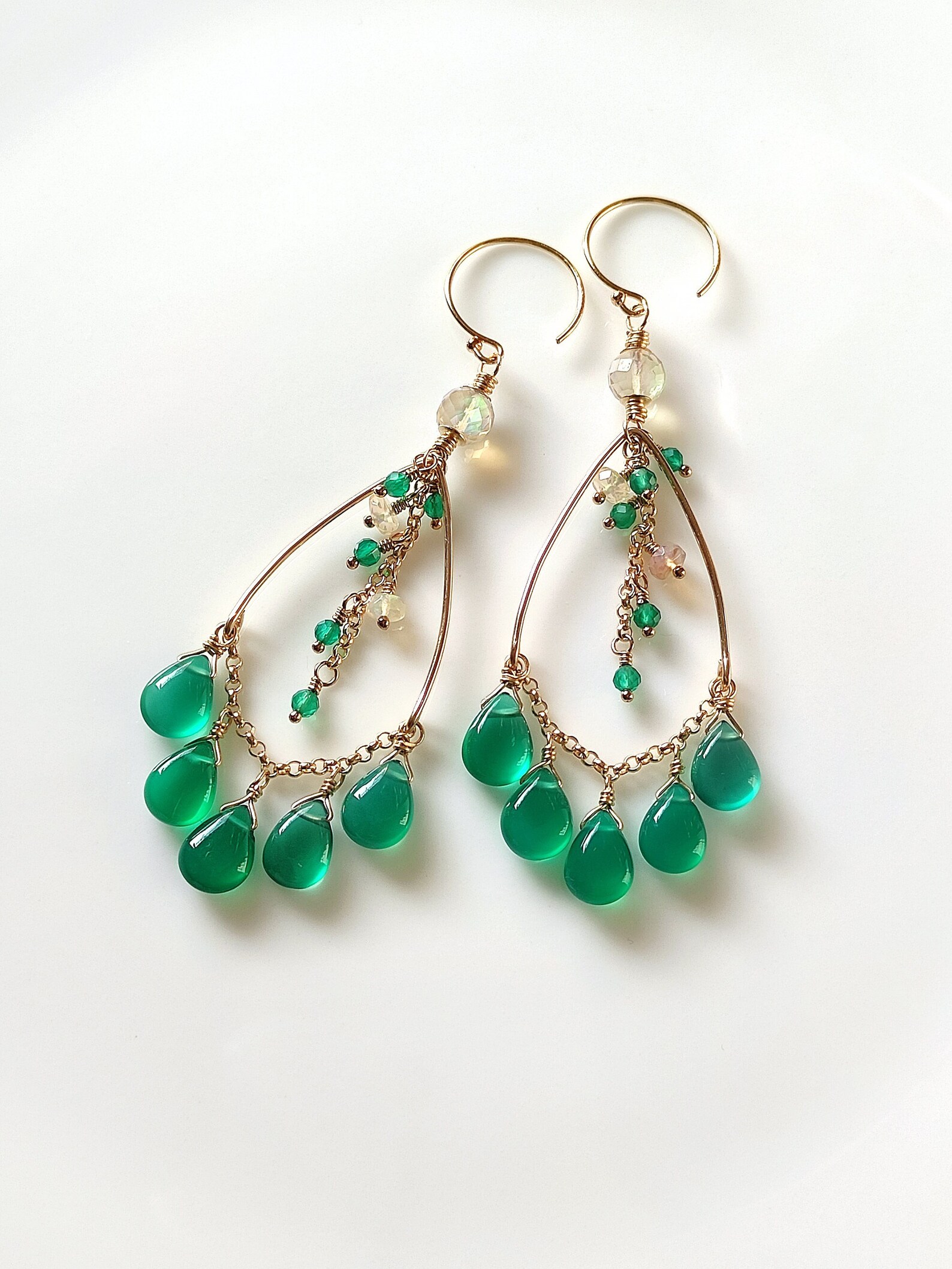 Faceted Sea Green Chalcedony Earrings with 