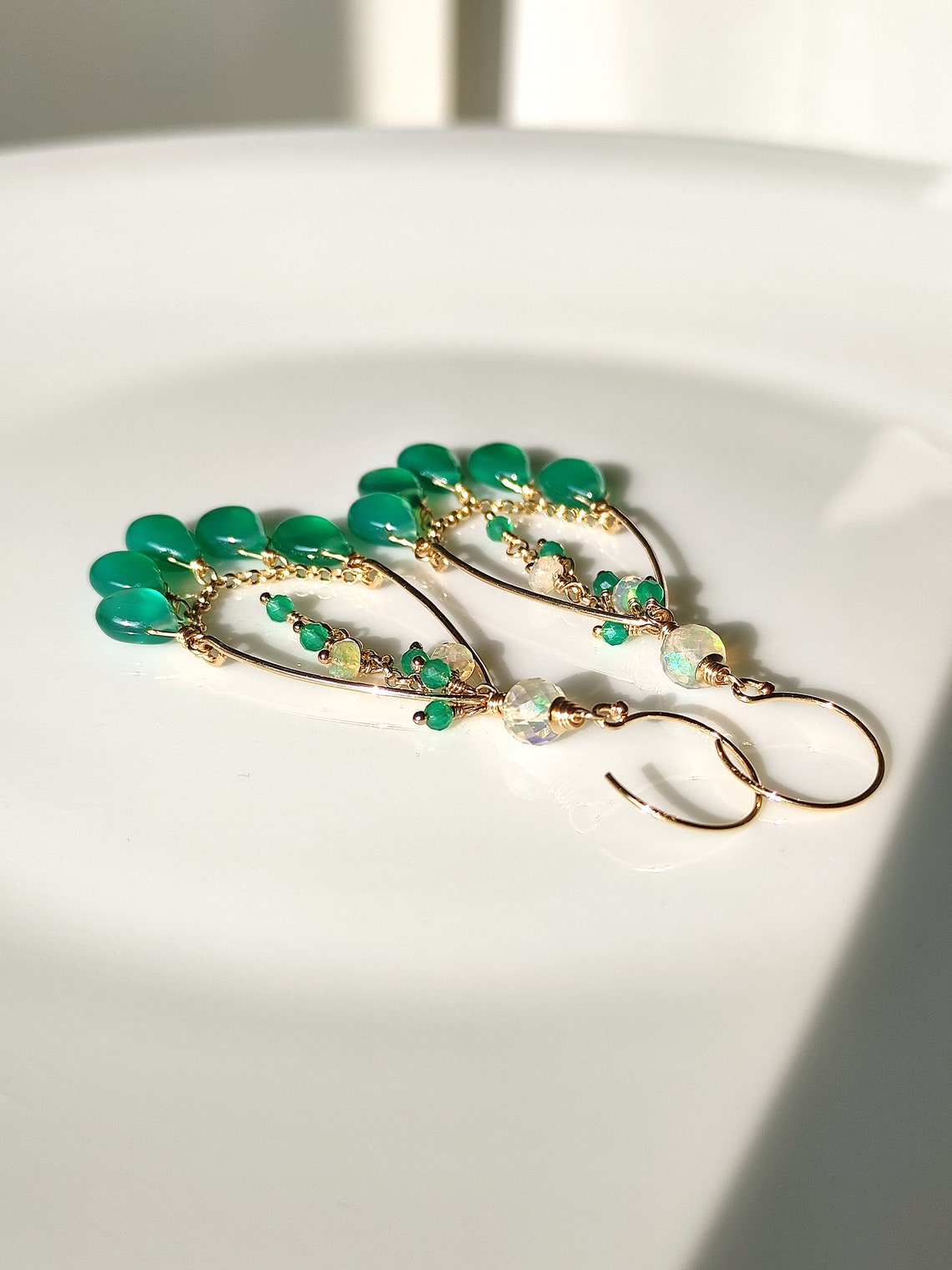 Faceted Sea Green Chalcedony Earrings with 