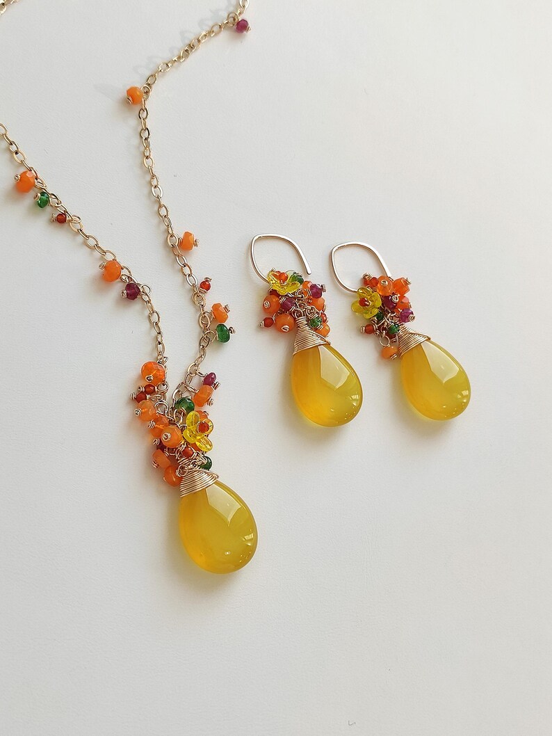 14k Gold Filled Yellow Agate Jewelry Set: Gemstone Necklace & Earrings image 7