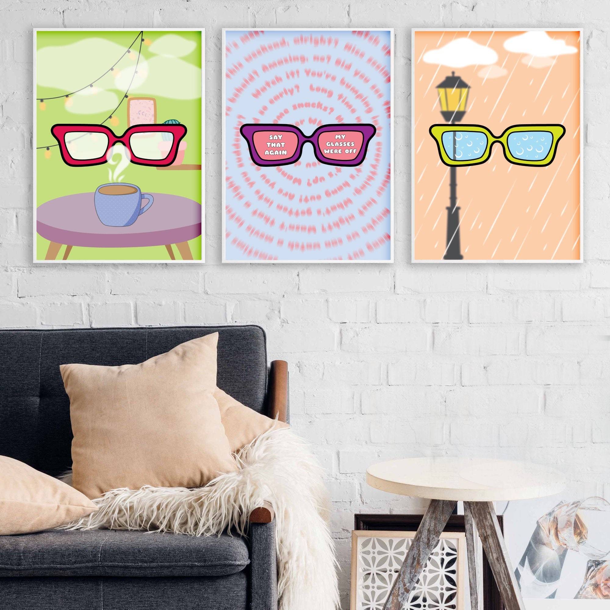 Set of 3 Glasses Posters Printable A3 Set of 3 Posters Wall Etsy