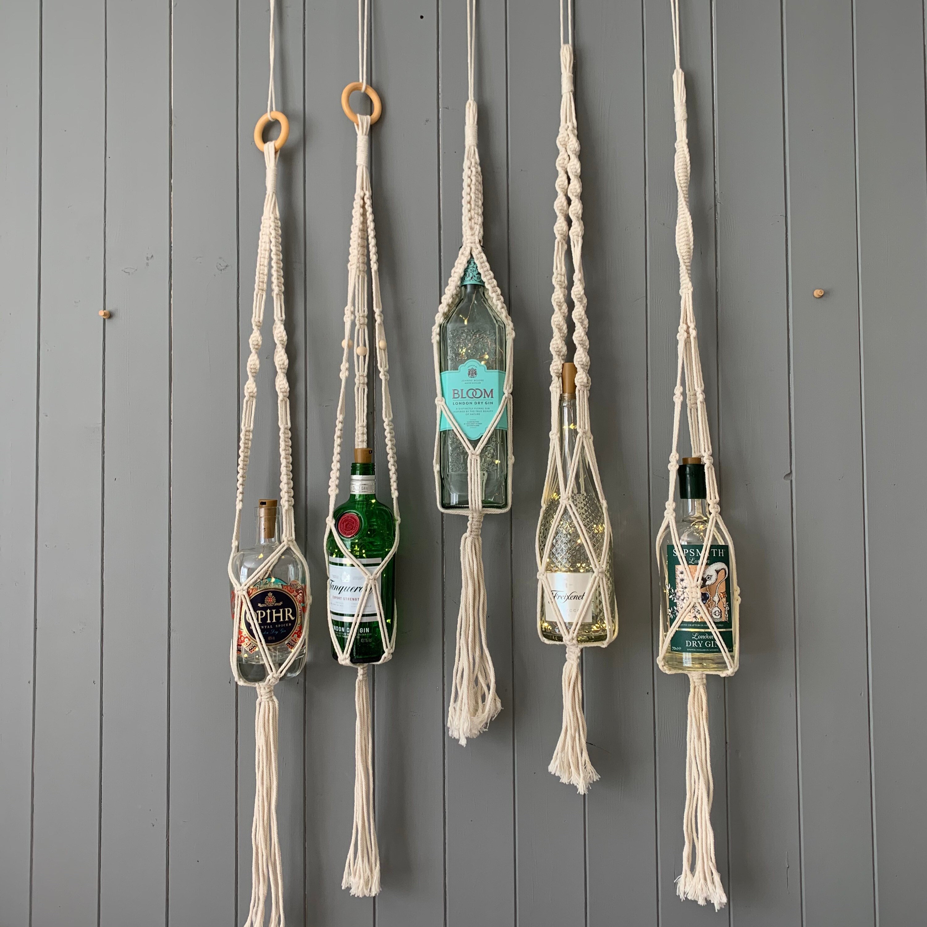 Handmade macrame gin or wine bottle hangers Etsy