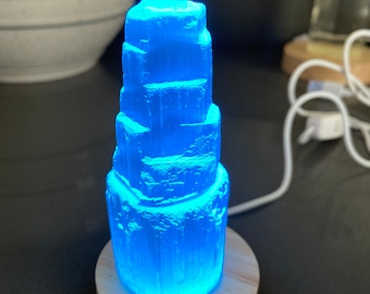4-Inch Selenite Tower / Lamp, Rainbow base included!