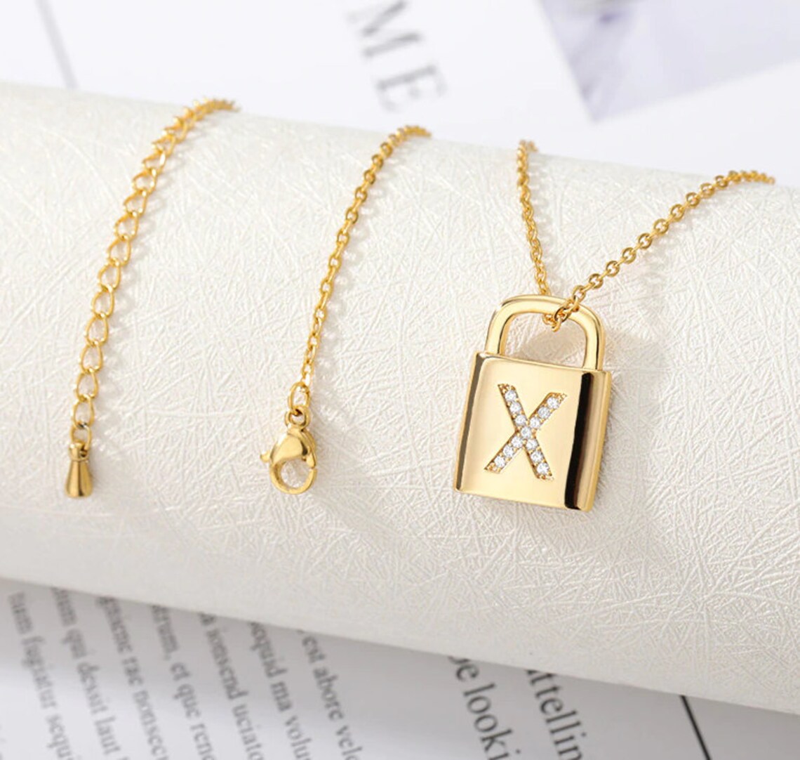 Padlock Necklace Initial Necklace Lock Necklace Gold Necklace Etsy