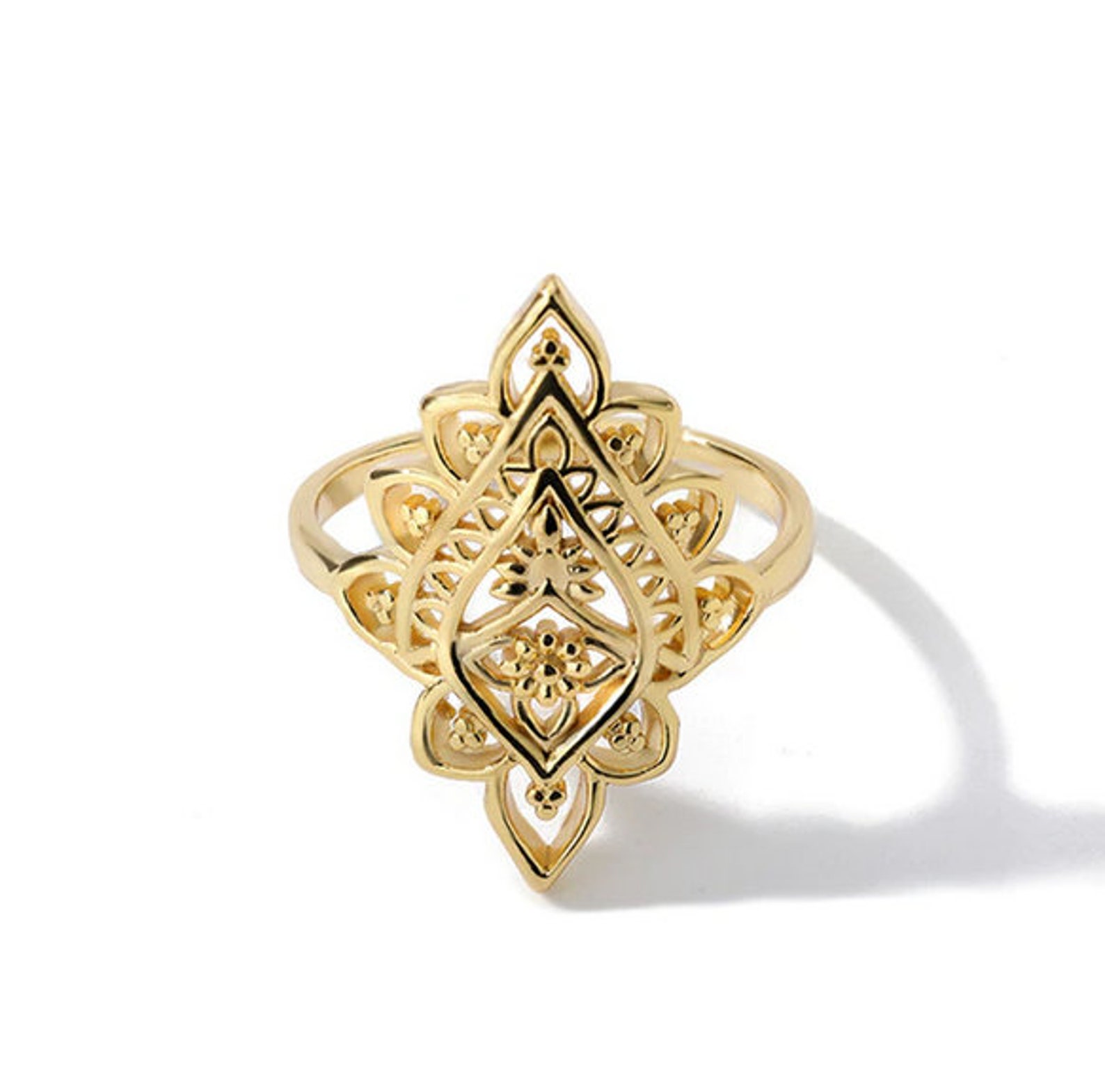 Filigree Ring Mandala Ring Lotus Ring Elongated Ring Vintage Etsy