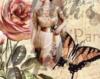 Vintage Lady Collage, Vintage Rose Collage, Vintage Digital Collage