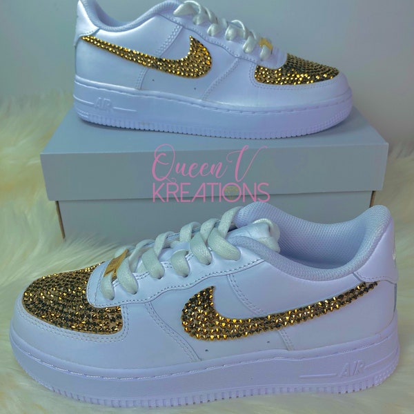 Gold Bling Air Force1 •Custom Bling Nikes•Custom Air Force 1•