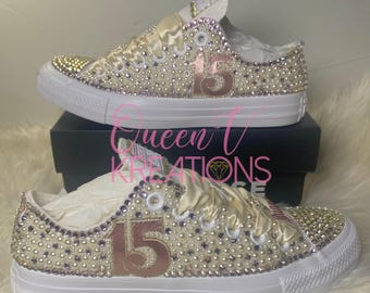 Bling Converse • Quinceanera Bling Converse•Converse-bruidssneakers bruiloft•Verjaardagsschoenen•Bling Chuck Taylors•Bling-sneakers