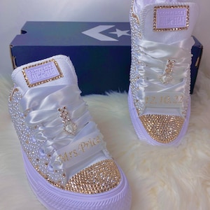 Champagne Bling Converse-Wedding Converse-Bridal Sneakers-Chucks and Pearls-Bling Chuck Taylors-Bling Sneakers