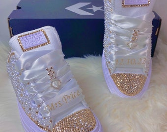 Champagne Bling Converse-Wedding Converse-Bridal Sneakers-Chucks and Pearls-Bling Chuck Taylors-Bling Sneakers