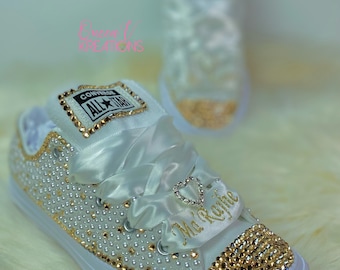 Youth Champagne Bling Converse•Birthday Converse•Bridal Sneakers•Bling Sneakers• READ DESCRIPTION•