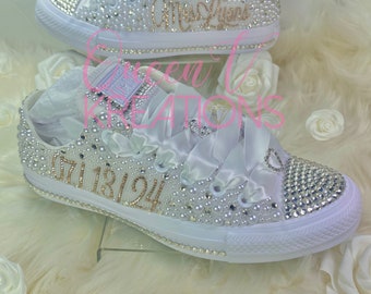 Champagne Bling Converse-Wedding Converse-Bridal Sneakers-Chucks and Pearls-Bling Chuck Taylors-Bling Sneakers