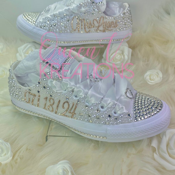 Champagne Bling Converse-Wedding Converse-Bridal Sneakers-Chucks and Pearls-Bling Chuck Taylors-Bling Sneakers