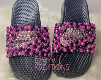 Sandalias Nike con brillos/Sandalias Nike personalizadas/Sandalias Nike/Sandalias con brillos/Sandalias Nike rosas