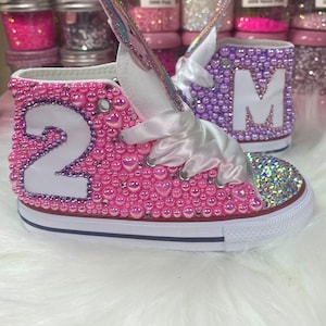 Converse de unicornio con brillo - Converse de cumpleaños - Zapatillas personalizadas - Chuck Taylors con brillo - Zapatillas con brillo - Zapatos para niños pequeños