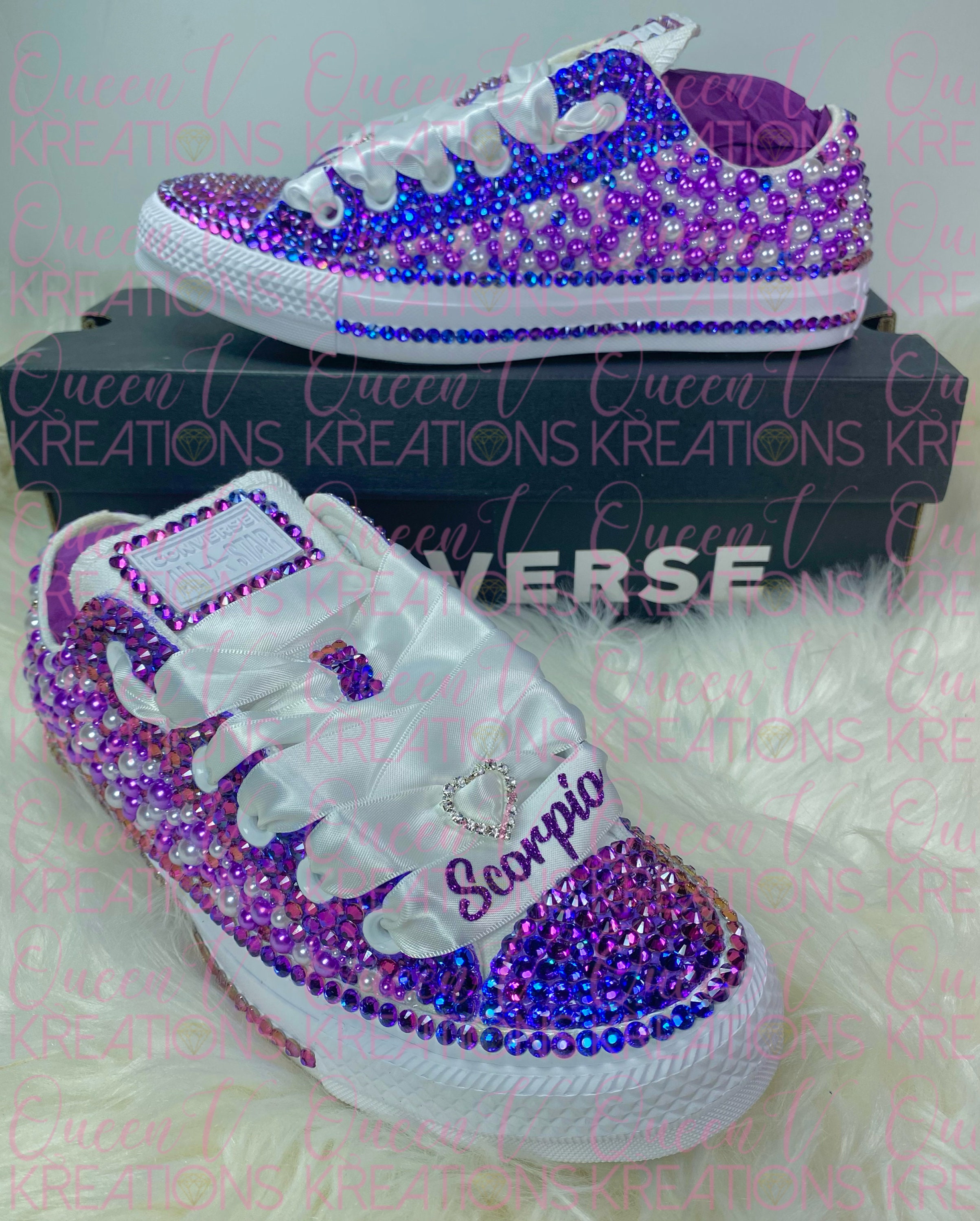 Purple Bling Converse-wedding Converse-bridal Sneakers-chucks and  Pearls-bling Chuck Taylors-bling Sneakers - Etsy