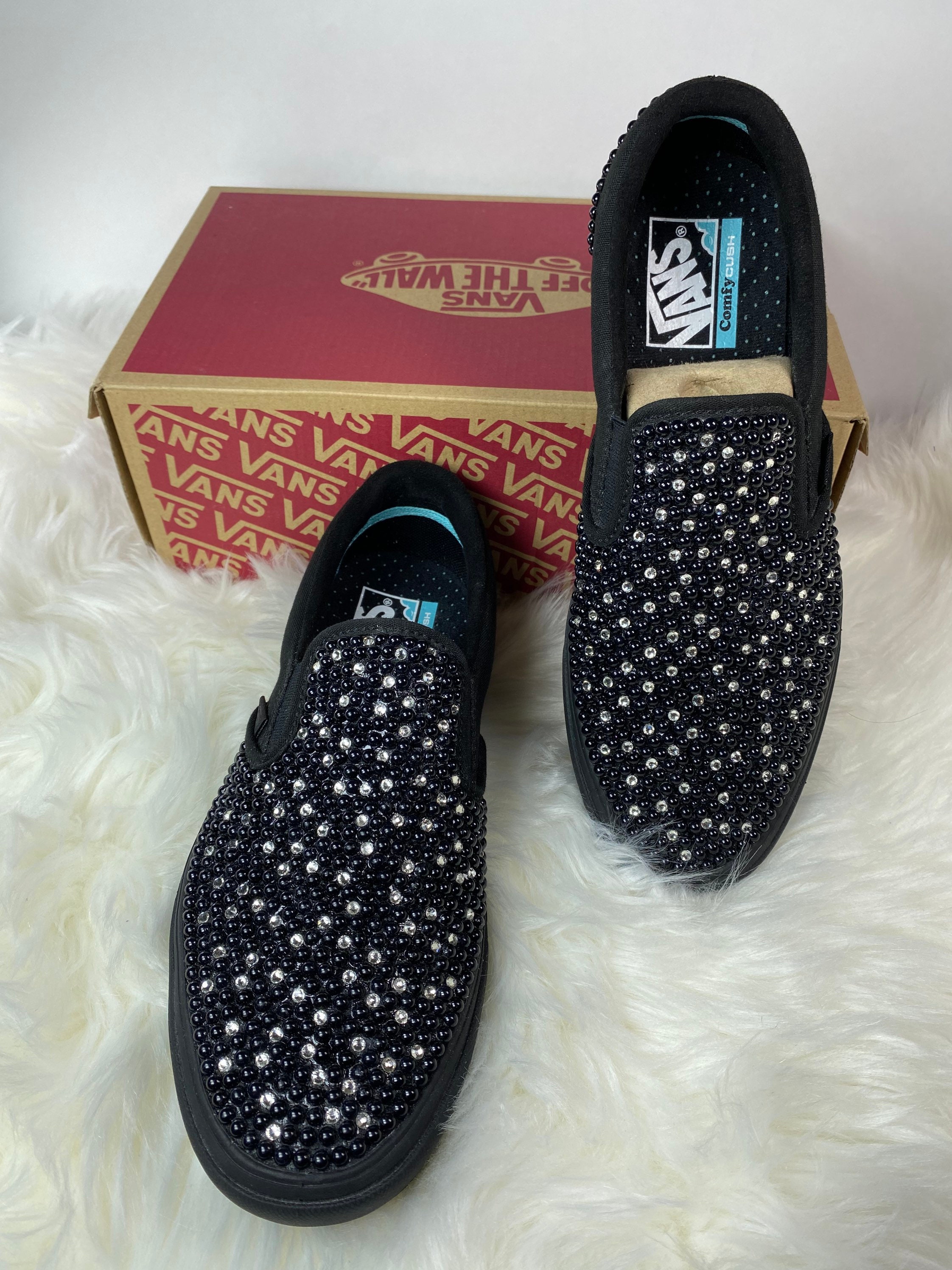 Black Bling Slip On Vans Custom Bling Vans Wedding Vans Wedding Shoes Quinceanera Shoes Bar Mitzvah Crystal Bridal Vans