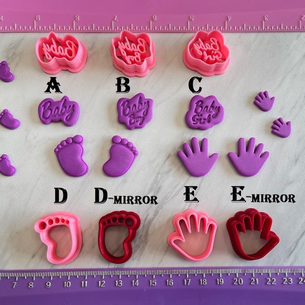 Baby Cutters Baby Shower Boy Girl Footprint Hand Cookie Fondant & Polymer Clay Jewelry Earring Mini Stud #310