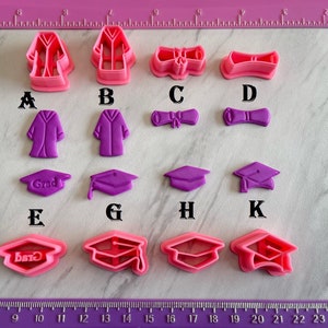 Grad Cutters Graduation Gown Hat Cap Diploma Cookie Fondant & Polymer Clay Jewelry Earring Mini Stud 708 image 1