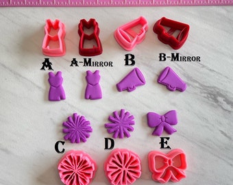 Cheerleader Outfit Cutters Megaphone Pom Pom Bow Football Sports for Cookie Fondant & Polymer Clay Jewelry Mini Stud Earrings #707