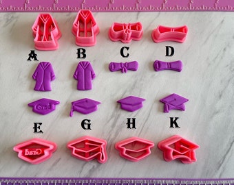 Grad Cutters Graduation Gown Hat Cap Diploma Cookie Fondant & Polymer Clay Jewelry Earring Mini Stud #708