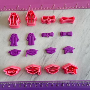 Grad Cutters Graduation Gown Hat Cap Diploma Cookie Fondant & Polymer Clay Jewelry Earring Mini Stud 708 image 10