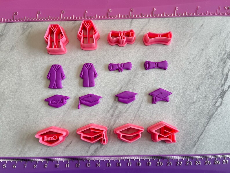 Grad Cutters Graduation Gown Hat Cap Diploma Cookie Fondant & Polymer Clay Jewelry Earring Mini Stud 708 image 10