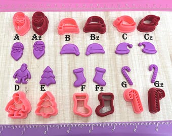 Christmas Cutter Santa Hat Tree Candy Cane Stocking Embossing for Cookie Fondant Polymer Clay, Jewelry Earrings Making   #741