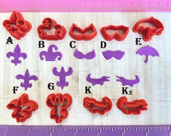 New Orleans Cutter Mardi Gras Fleur de Lis Scouts crawfish Lobster Umbrella Alligator Mask Mini Micro Stud Fondant Polymer Clay Earring #369