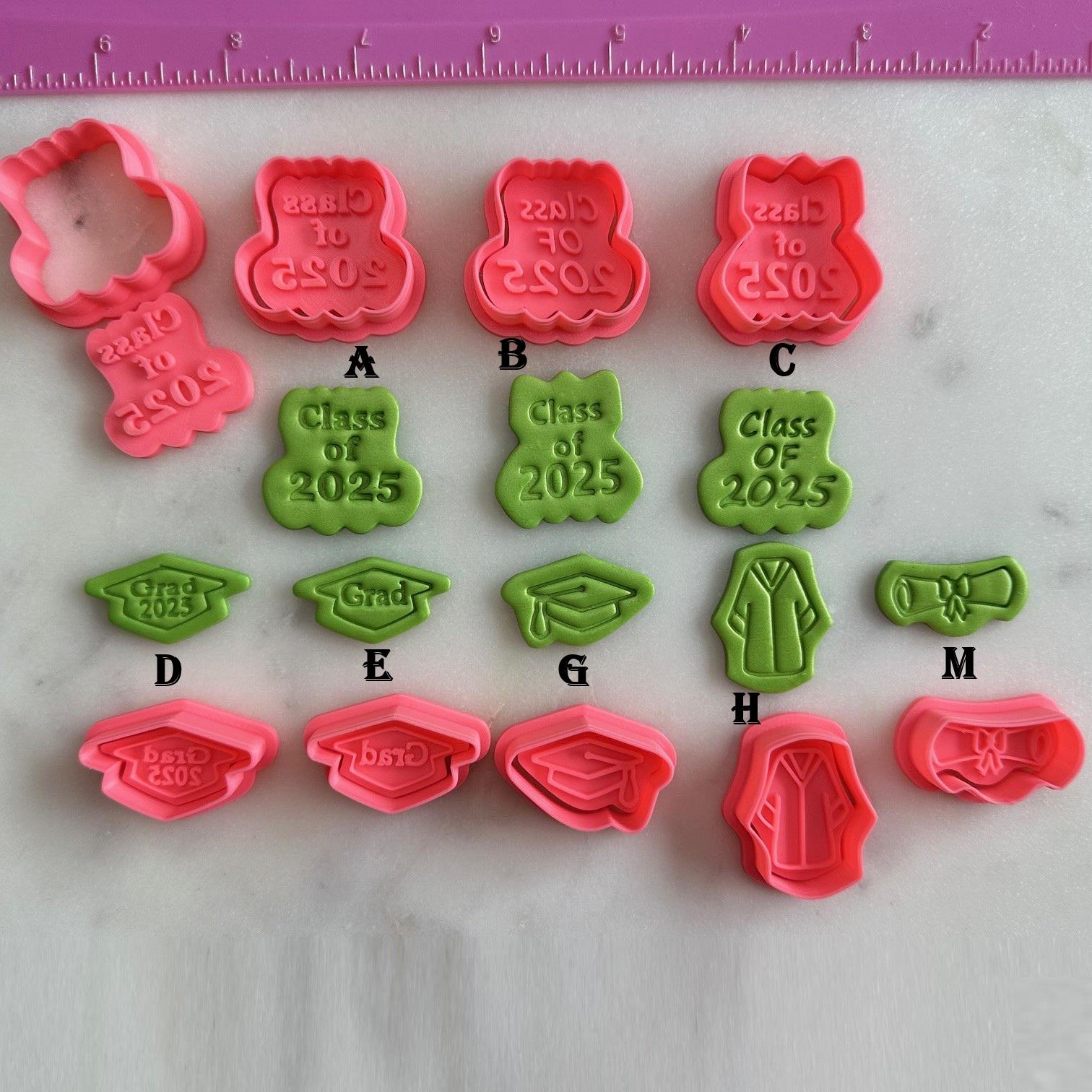Grad Stamp Cutters Graduation Gown Hat Cap Diploma Cookie Fondant & Polymer Clay Jewelry Earring #709